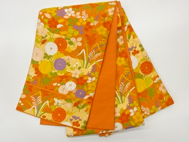  唐織秋草にヱ霞模様織出し袋帯